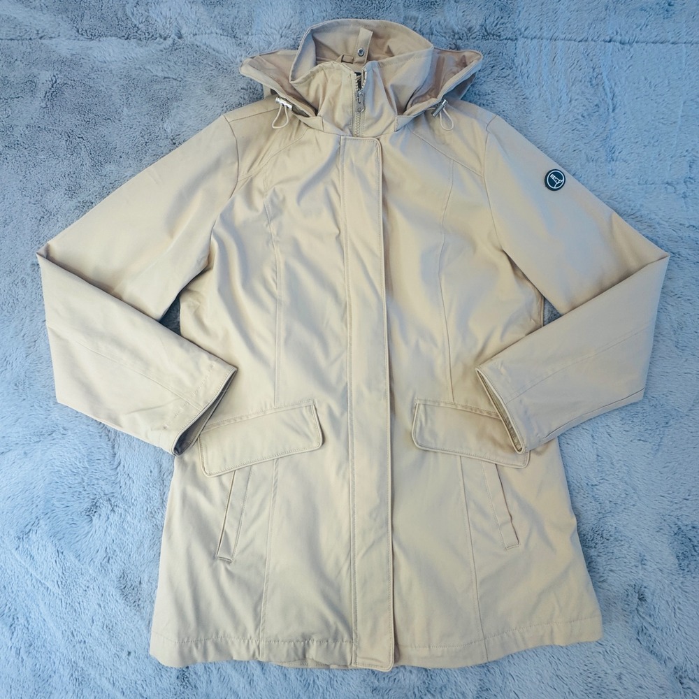 Lands End Womens Tan Khaki Hooded Raincoat Parka Jacket Size M RN 168874 - Picture 10 of 16